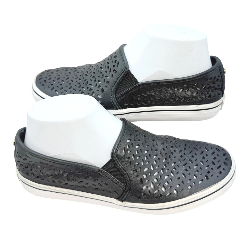 Kate Spade Slip On Loafers Sneakers Womens 7 Blk Laser Cut Leather Casual Shoes - Picture 2 of 7